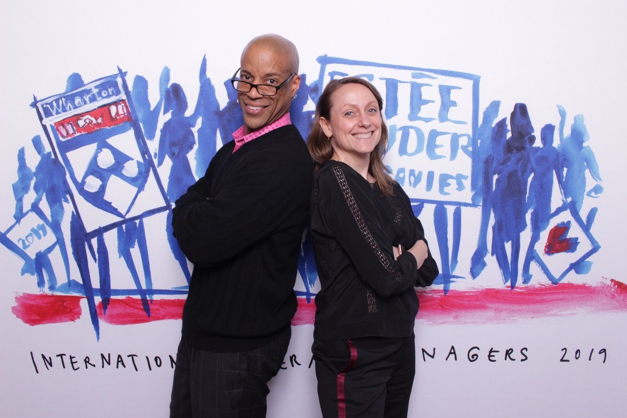 Estee Lauder Photo Booth two employees pose in estee lauder photo booth in san francisco