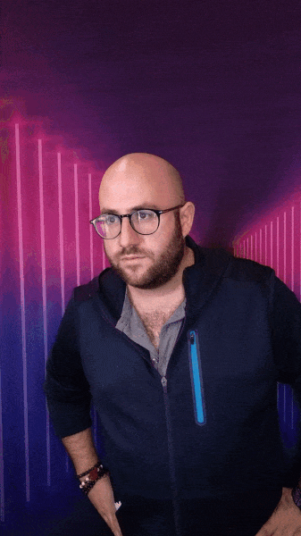 man uses selfie array with custom backdrop